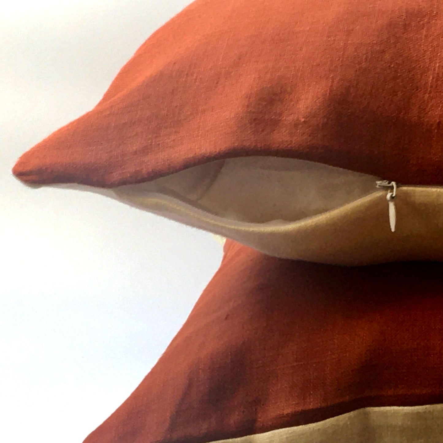 red squirrel cushion red front cream back zip open