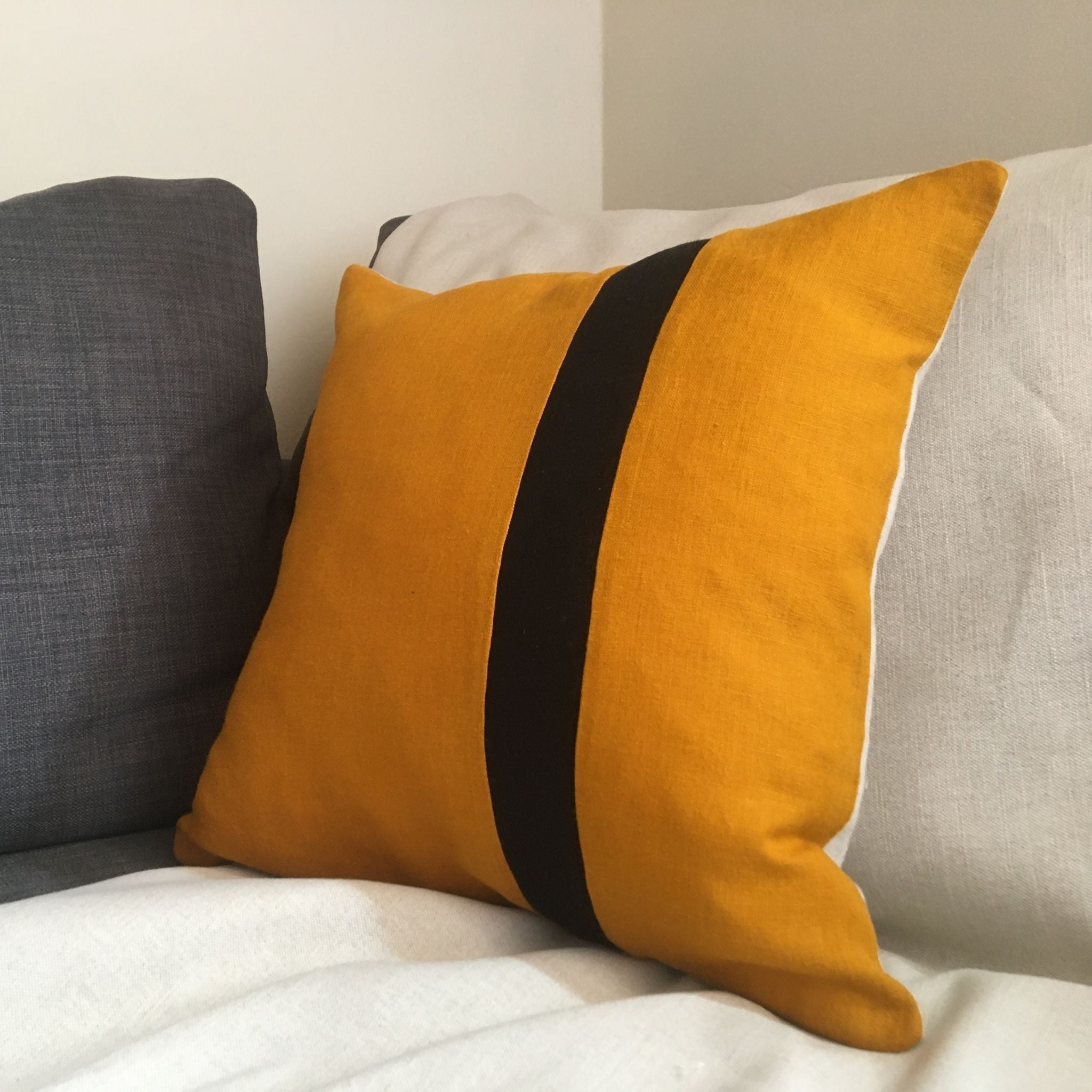 Bee Sting Cushion Honey Yellow Black and Neutral Throw Pillow